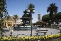 day view of the Ornamental Pile,-water fountain with bronze sculptures in the background cathedral. city Ã¢â¬â¹Ã¢â¬â¹of